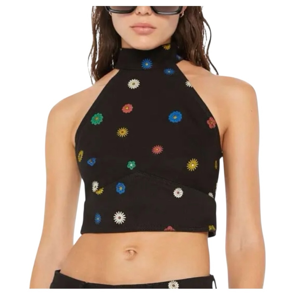 MOTHER The Never Falter Denim Halter Top in Fresh As A Daisy, XS, NWT